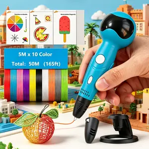 Robot 3D printing pen comes with 3D intelligent voice-activated pen, easy to operate, PLA consumables in 10 colors, each 5 meters, totaling 50M (165 feet), DIY painting pen, perfect for DIY artistic three-dimensional creation, gift.