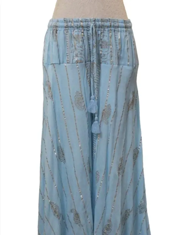 Bohemian Cotton Pants with Gold Inlay Pattern - Elegant Design for Comfortable Womenswear, Versatile Bottom for Various Occasions - Elegance