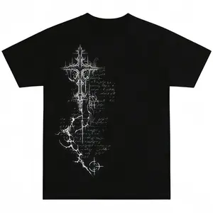 Gothic Scripture Cross T-Shirt, Dark Academia Crucifix Scroll Graphic Shirt, Vintage Emo Grunge Aesthetic Streetwear Tee, Crew Neck, Short Sleeve, Cotton, Gift for Aesthetic Him Her, Men And Womenswear Top