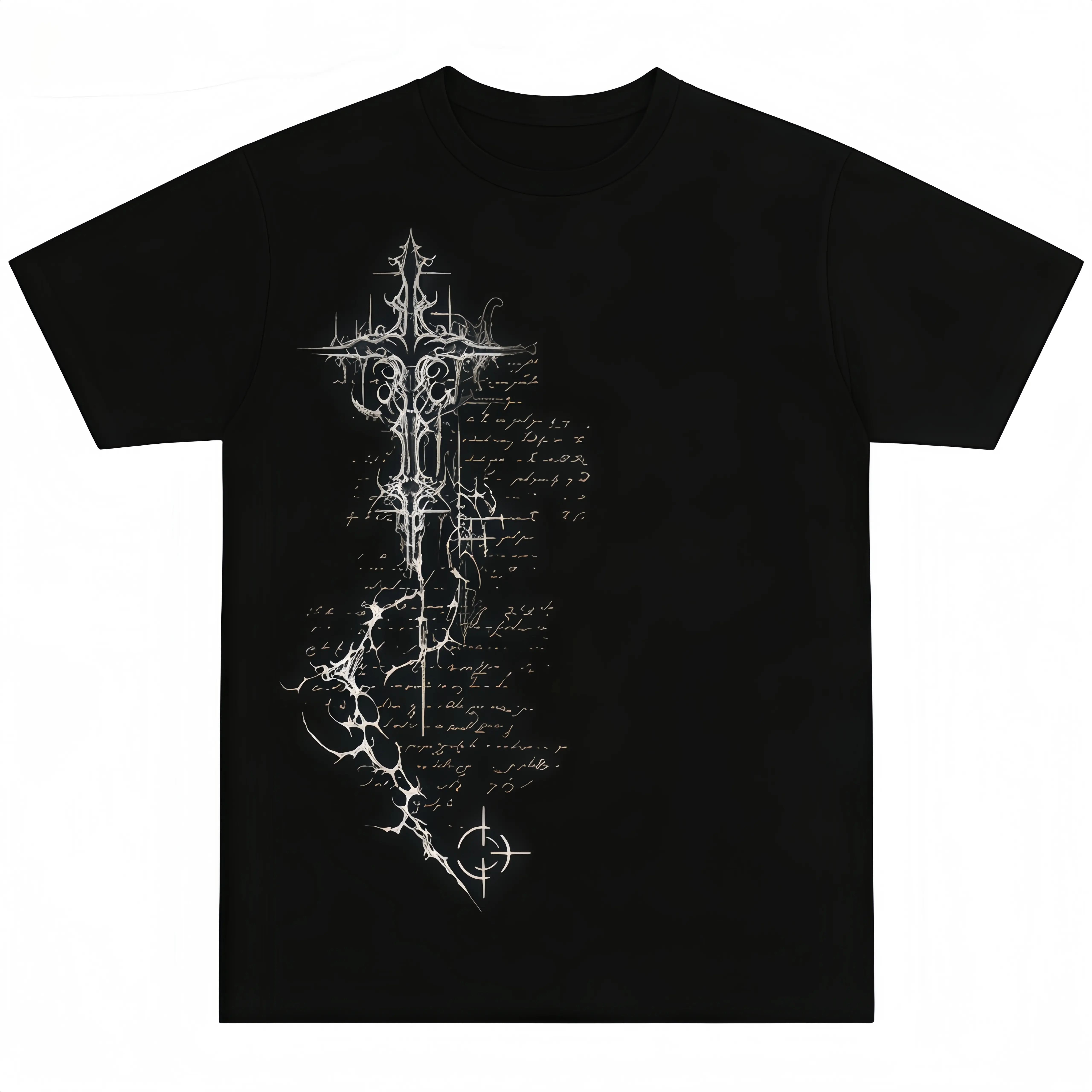 Women's Gothic Comfortable Fit Crew Neck Short-Sleeve Cotton T-Shirt - Dark Academia Crucifix Scripture Scroll Graphic, Vintage Emo Grunge Style Vibe Casual Streetwear Top, Gift for Aesthetic Enthusiasts