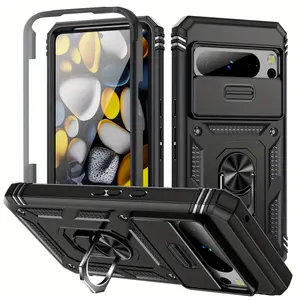 for Google Pixel 10Pro XL 10Pro Pixel 9Pro XL 9Pro 9A 9 Pixel 8Pro 8A 8 7A 6Pro 6 Shockproof Protective Armor 360° Rotating Metal Magnetic Ring Stand Phone Case with Sliding Lens Cover Protection Accessories