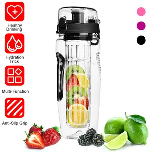 Fruit Infuser Water Bottle 32OZ Juice Shaker Sport w/ Flip Top Lid Anti-Slip Grips For Office Home Sport Running Walking Hiking,summervibes