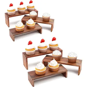 Display Wood Stand 6Packs Wooden Risers for Vendor Events,3 Tier Stackable Wooden Cupcake Stand,Farmhouse Decor Wood Dessert Table Display Set Cologne Perfume Organizer Showcase Items (Burning, 7.8''x 8.5''x 9.3'')