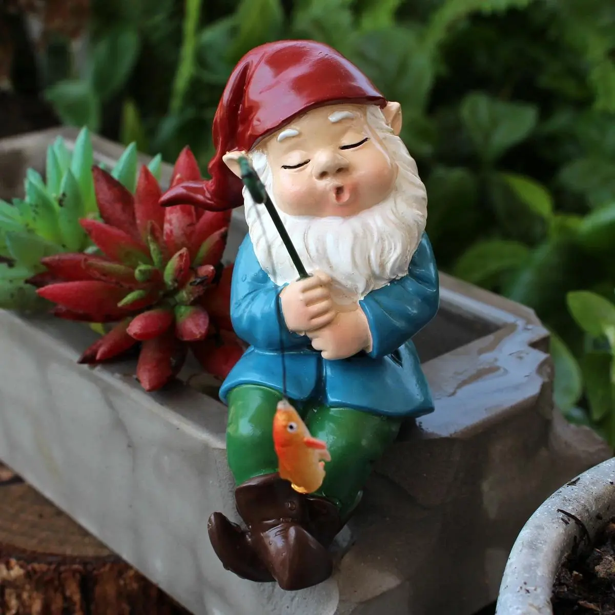 1 sleeping fishing dwarf resin handicraft, realistic fish, courtyard garden bonsai statue, water feature decorative ornament, ca, Collectibles, Yard Art