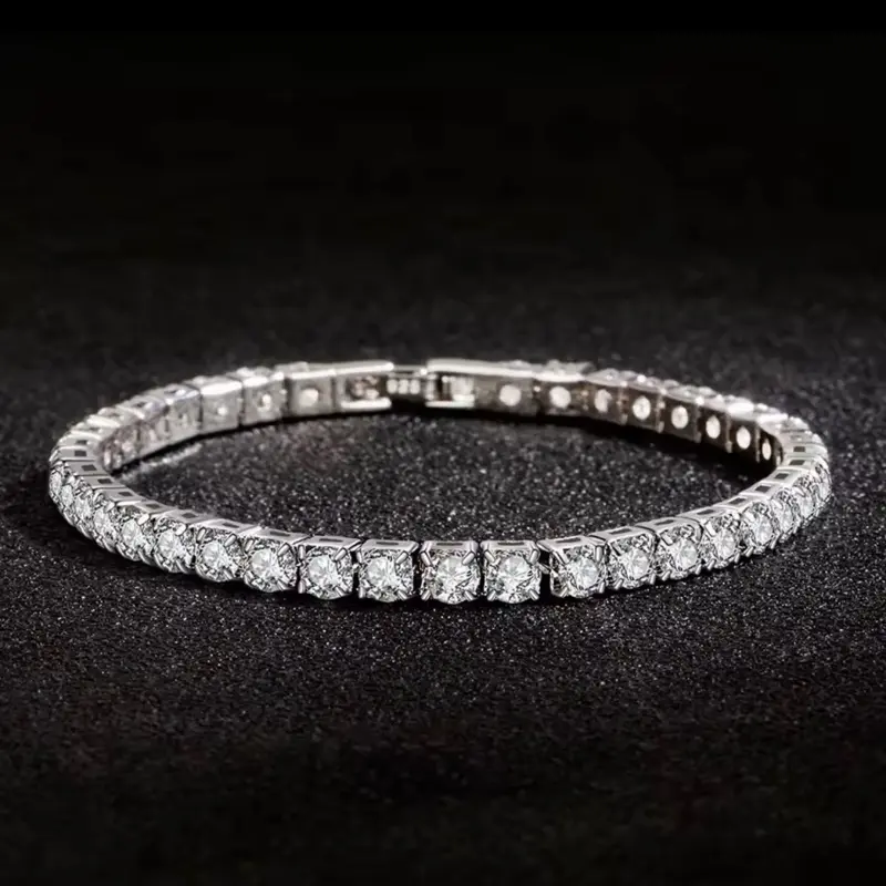 S925 Sterling Silver Moissanite Tennis Bracelet 4mm. Silver plated tennis bracelet unisex.