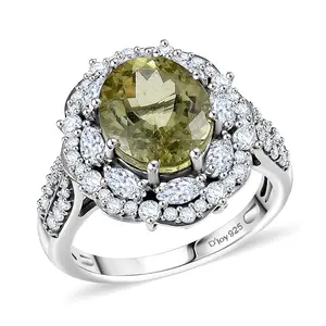 Premium Yellow Apatite and Moissanite 5.10 ctw Imperial Dawn Ring in Rhodium Over Sterling Silver Size 7 Christmas Gifts