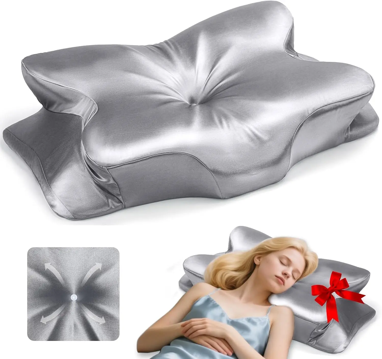 CCidea Ergonomic Contour Pillow, cold pillow,posture pillow,Cooling Memory Foam Neck Support Pillow for Side & Back Sleepers, Soft and Supportive Bed Pillow for All Night Comfort