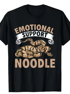 Men's Funny Emotional Support Noodle (Ball Python) Graphic T-Shirt - Soft Breathable  Cotton Relaxed Fit Tee - Black Shirt with Brown Snake Design - Casual Casual Attire Novelty Animal Lover Gift - Machine Washable Crew Neck Top Humorous Apparel Vinta
