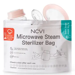 NCVI Microwave Sterilizer Bag for Baby Bottles, Pacifiers, Teethers & Breast Pump Accessories – BPA-Free, Reusable, Rapid Sterilization, 15 Pack, Suitable for Travel or Home