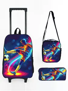 17-inch Rolling Backpack Set with Rainbow Football Pattern Print