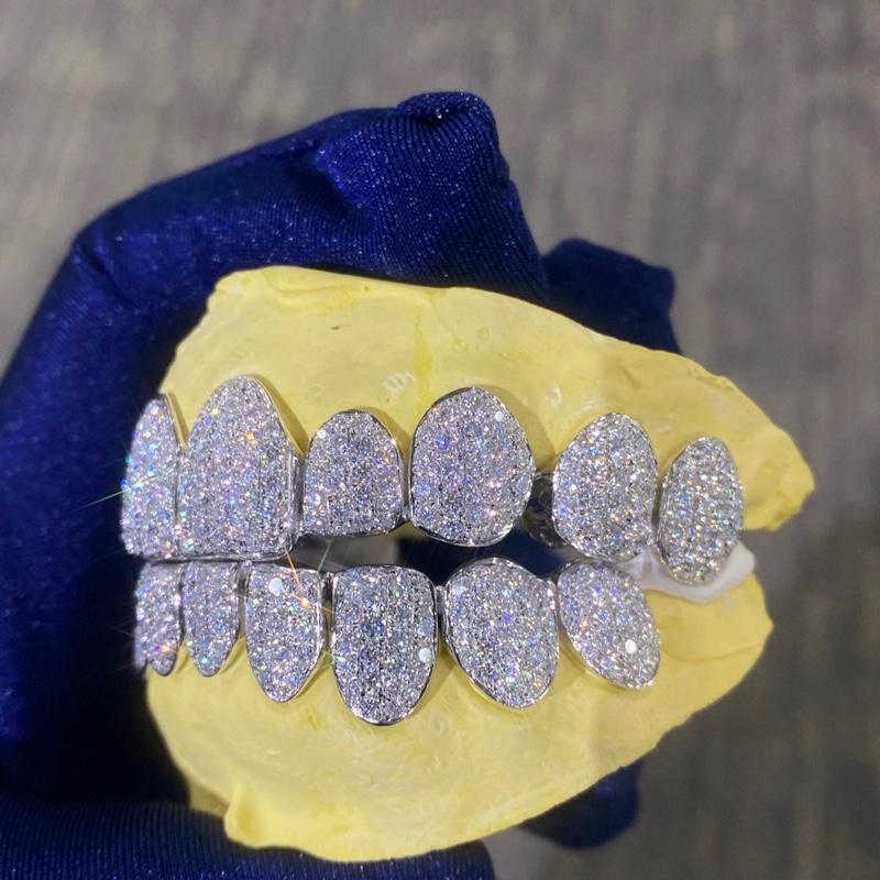 925 Sterling Silver Honeycomb Set Custom Moissanite Perm Cut Grillz