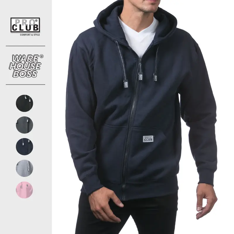 PROCLUB Men's Heavyweight Full Zipper Hoodie PRO CLUB Hooded Full Zip Jacket Casual Fleece Jackets Warm Hip Hop Harem Big and Tall