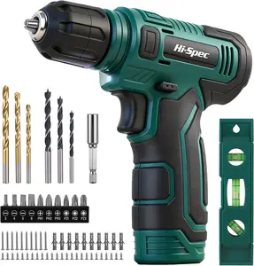 Hi-Spec 8V USB Power Drill Driver Screw Drill Bit Set. Cordless & Rechargeable Electric Drill Driver with Wall Hanging Kit,Green