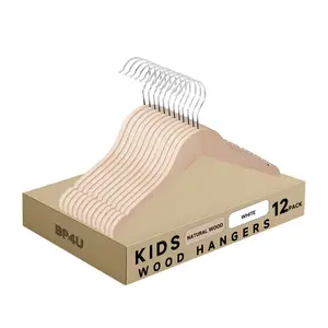 12.8" UNFINISHED Maple Wood Kids Hangers, Non-Toxic Smooth Finish, Ultra-Slim 0.4" Baby Clothes Top Hangers, 360° Swivel Hook for Toddler & Youth Coats/Dresses