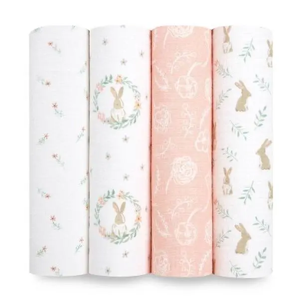 aden+anais Essentials 100% Cotton Swaddle Blankets - Blushing Bunnies - 4pk