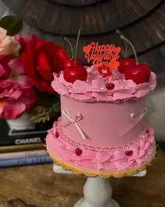 Valentine  Pink Coquette Sparkly Faux Mini Cake with Cherries  / Handmade / Tier Tray Decor / Perfect to for Cake Stand / Galentine