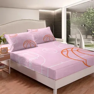 Basketball Bed Sheet Set Basketball Court Bedding Sheets Soft Pink Bedding Fitted Sheet Sport Bed Cover Room Decor,（No Flat Sheet）