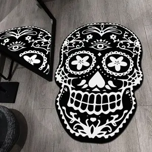 Skull Pattern Carpet, 1 Count Non-slip Soft Plush Comfortable Machine Washable Carpet, Decorative Rug Mat for Home Living Room Bedroom, Halloween
