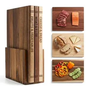 Kitchen Triangle Wood Cutting Board Set, Includes 3 Boards and Base, Book Shape Design, Ideal for Cutting Vegetables Cheese Bread Meat