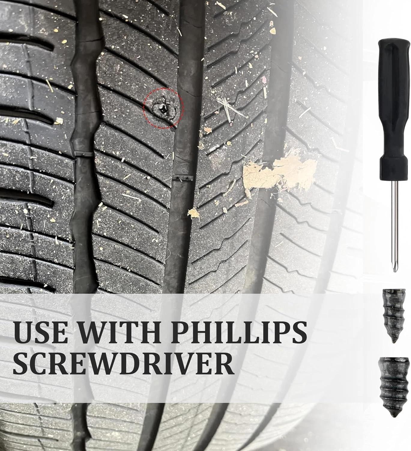 100Pcs Tire Repair Rubber Nails Tyre Puncture Repair Screws Kit with Screwdriver