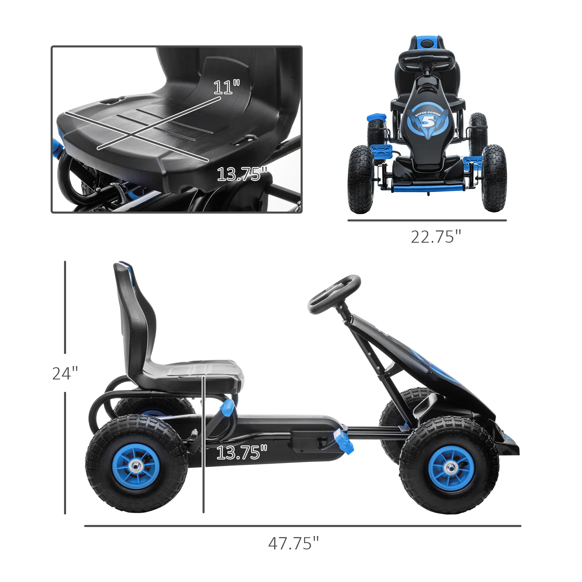 Style 2, Blue, Rubber Wheels, 110 lbs, Ages 5-12