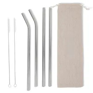 4-Pack 0.4 inch (10mm) Stainless Steel Wide-Diameter Boba Straws for 30oz and 40oz Tumblers- 2 Bent, 2 Straight Straws + 2 Brushes & Carry Pouch - for Smoothies/Shakes - Cold/Hot Drinks