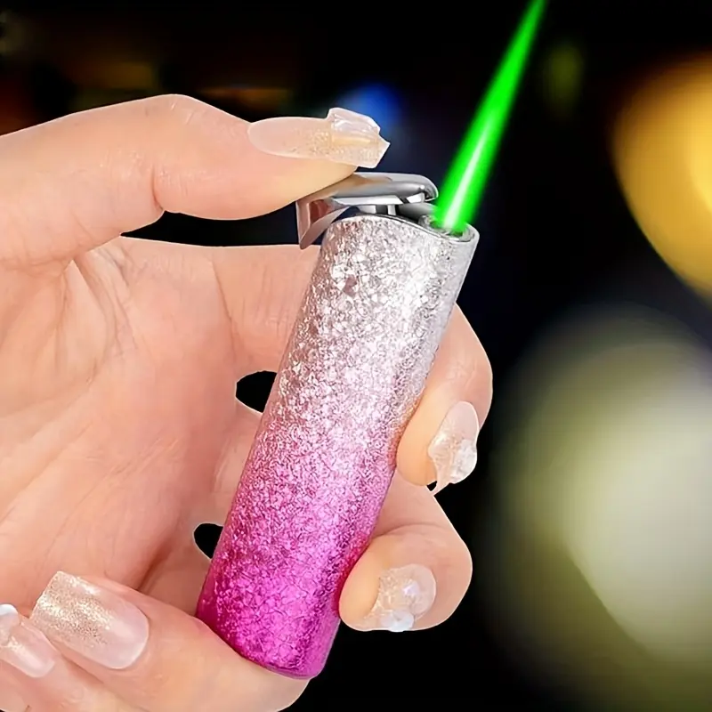 Aesthetic Purple Gradient Ice Flower Windproof Green Jet Flame Refillable Mini Torch Lighter (Butane Gas Not Included) - Home Accessories, Perfect Gift for Women for Valentine's Day & Christmas 2026