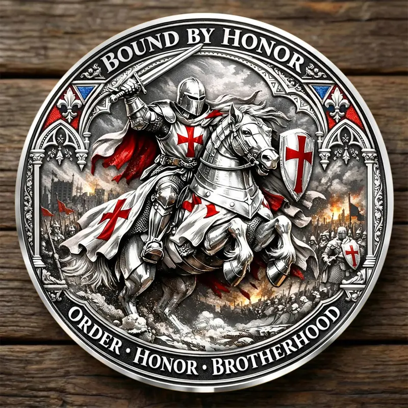 1PC Knight Honor Coin Alloy 3D Relief Commemorative Piece Brotherhood Theme Collectible Gift for Anniversary Gift Holiday Gift Birthday Gift Pocket Keepsake Travel Souvenir Desk Decor Commemorative and Decorative Collectibles