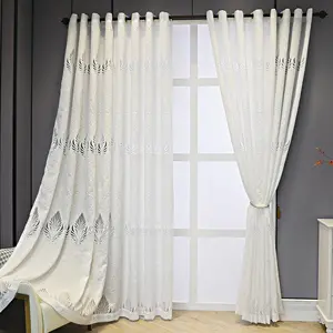 Leaf Pattern Curtain, 2counts/set Modern Hollow Out Window Curtain, Floral Curtain for Living Room Bedroom Balcony, Room Decor Curtain