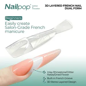 Space French Nail Molds with Exclusive Decoration Groove & High Raised Step for 3D Layered Manicures. 150 Pcs 15 Sizes ,Ultra-Thin, Numbered, Anti-Slip Spoon Handle. Perfect for Professional Nail Technicians, Salons & DIY Press-On Nails