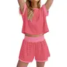 Womens Summer 2 Piece Sets Striped Short Sleeve T Shirts and Shorts Casual Loungewear Sets Matching Womenswear