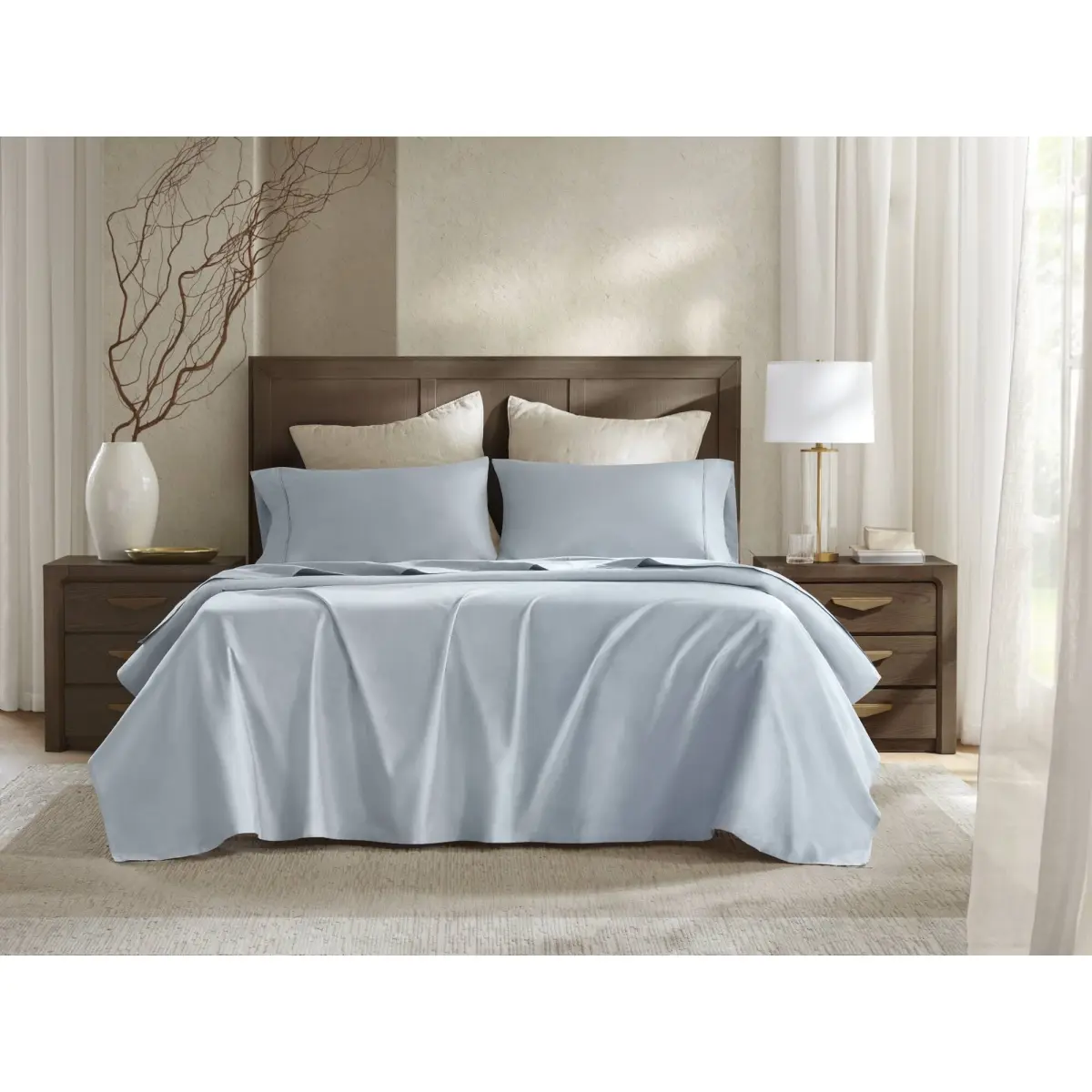 360 Stand King Size Egyptian Cotton Cool-Touch Sateen Weave Sheet Set, Compatible with King Mattress, Model HHD20-1964, Blue, Breathable Sheet Set, Silky Cooling Bedsheets, Sheets Egyptian Cotton