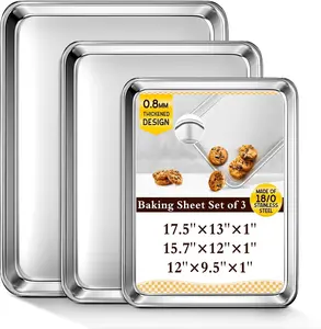 Baking Sheet Set of 3, Commercial Grade Stainless Steel Cookie Sheets for Baking, 12/16/17.5 Inch, Thicker and Firmer Baking Pans Set, Rust & Warp Resistant & Nonstick, &Heavy Duty&Easy Clean