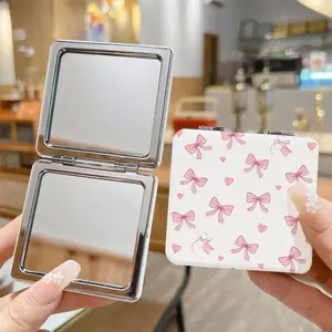 Super Cute Pink Bow Square Mirror - Double sided Folding Makeup Mirror, Perfect for Travel, Pocket Size Makeup Mirror for Women and Girls, Ideal Gift for Travel, Birthdays, and Festivals, Cute Makeup Mirror