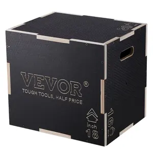 【Summervibes】VEVOR 3 in 1 Plyometric Jump Box, 20/18/16 Inch Wooden Plyo Box, Platform & Jumping Agility Box, Anti-Slip Fitness Exercise Step Up Box for Home Gym Training, Conditioning Strength Training, Black