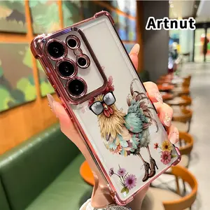 Fashionable Feathered Rooster Mobile Phone Case Compatible with Samsung Galaxy S23 Ultra S24 Plus S25 S22+ FE Edge Four Corner Anti-drop Shockproof Non-slip Silicone Transparent Protective Cover