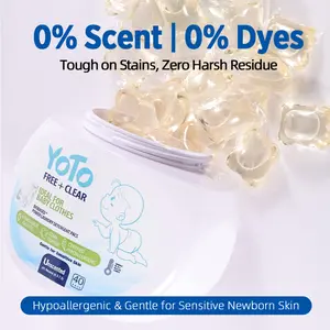 40 Pcs/Box, YoTo Free + Clear Laundry Pods, Hypoallergenic, Fragrance Free, Bio-based Plant Power for Sensitive Skin/Eczema, Gentle Fiber Care,  Deep Cleaning, HE Compatible