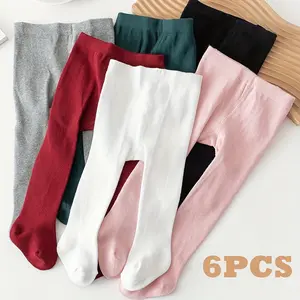 6pcs Girls' Solid Color Pantyhose Leggings - Stretchy Polyester & Spandex Blend, Perfect All Seasons, Bottoming, Daily Wear