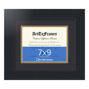 ArtToFrames 7x9 inch Diploma Frame & Certificate Frame with Satin Black Wide MDF Picture Frame, Black and Gold Matting, Regular Glass and Easy To Hang Wall Hanging Hardware