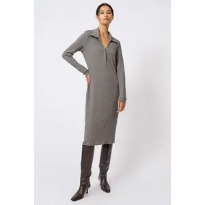 Audrey Collared Rib Dress - Charcoal
