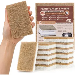 12 Pack  Kitchen Sponges,  Non-Scratch Cellulose Sponge with Coconut  for Dishes, Compostable, Non  Cleaning Sponges for Kitchen, Bathroom, Household