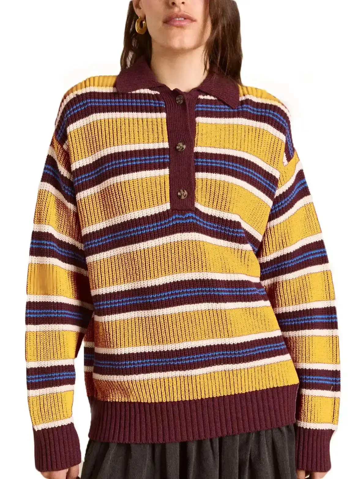 Women Striped Rugby Sweater Y2k Long Sleeve Oversized Polo Sweatshirt Vintage Aesthetic Collared Pullover Sweaters, Statement, Chic, Stylish, Versatile, Evening Chic, Coffee Date, Fall Layer, Loungewear Style
