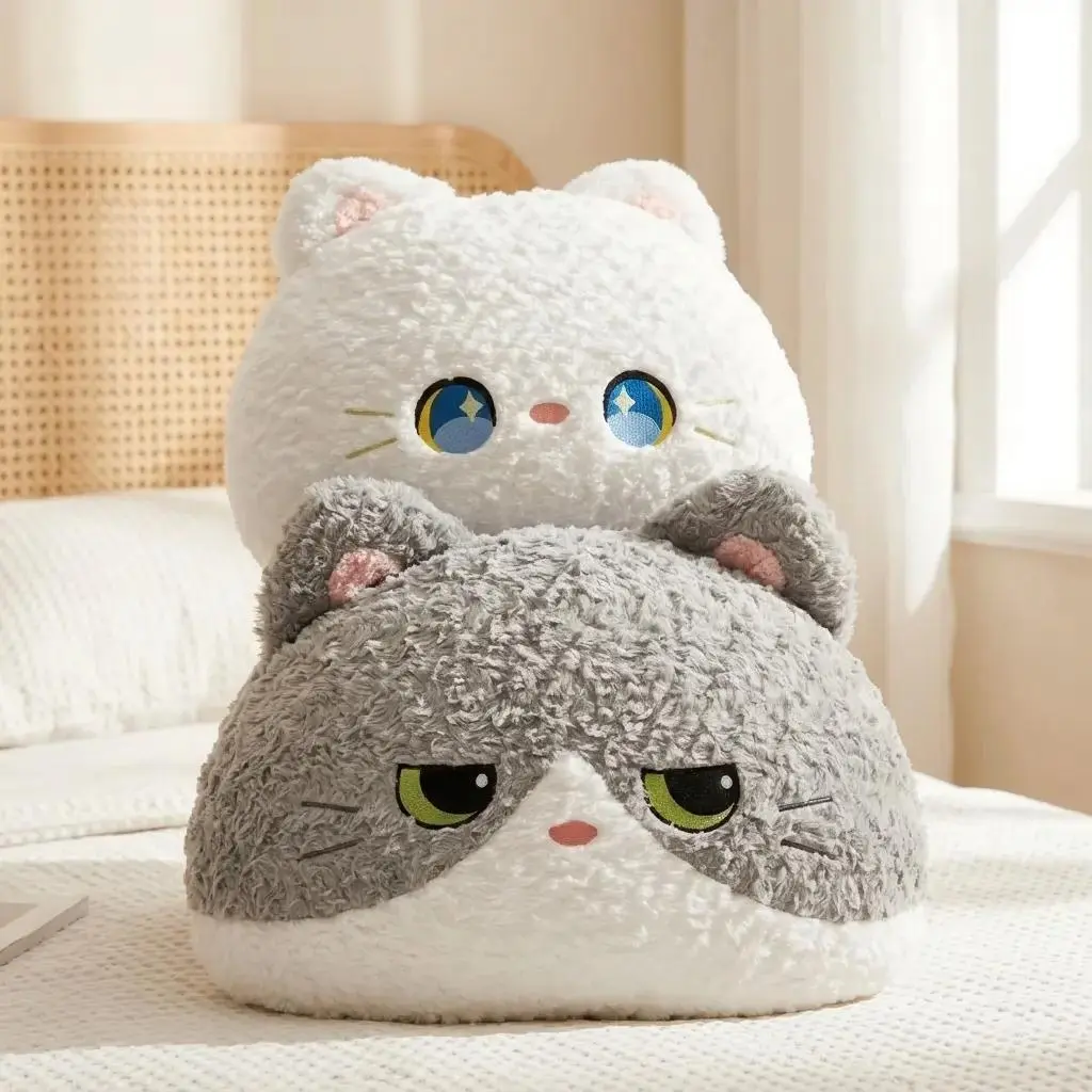 Anger-expression plush kitten toy, ultra-soft cat lumbar support pillow — office posture aid, decorative sofa throw pillow