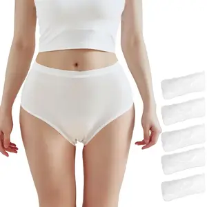 Disposable Underwear For Women High Waist Comfy Travel Briefs Independent Packing Fast Drying Panties (White,5-Pack)