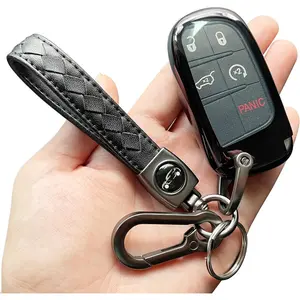 Key Fob Cover Compatible with 2025 2024-2015 Jeep Compass Dodge Durango Cherokee Grand Cherokee Renegade Challenger Charger RAM Chrysler 300(3 4 5-Button, Black)
