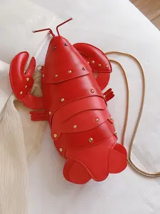 Niche design funny lobster creative crossbody bag, personalized metal rivet decorated small bag, trendy one-shoulder interesting shape bag, versatile and multi-color optional, suitable for gifts and parties, etc.