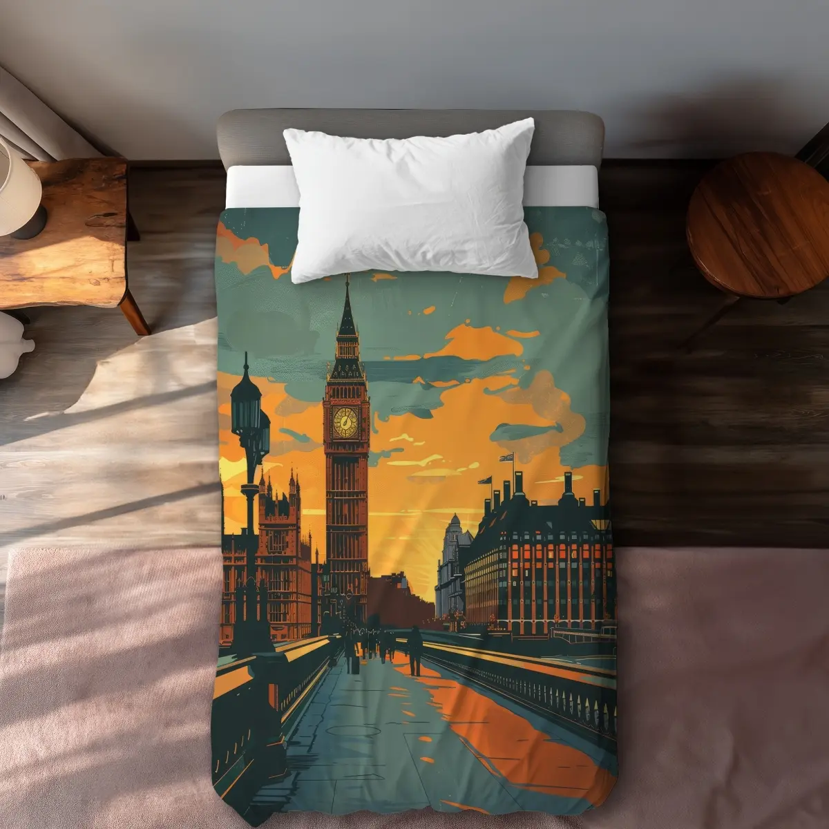 Begin Home Decor C1DCTSW0JPWPWT Big Ben Beige Twin Size Duvet Cover - Elegant Home Decor Accent