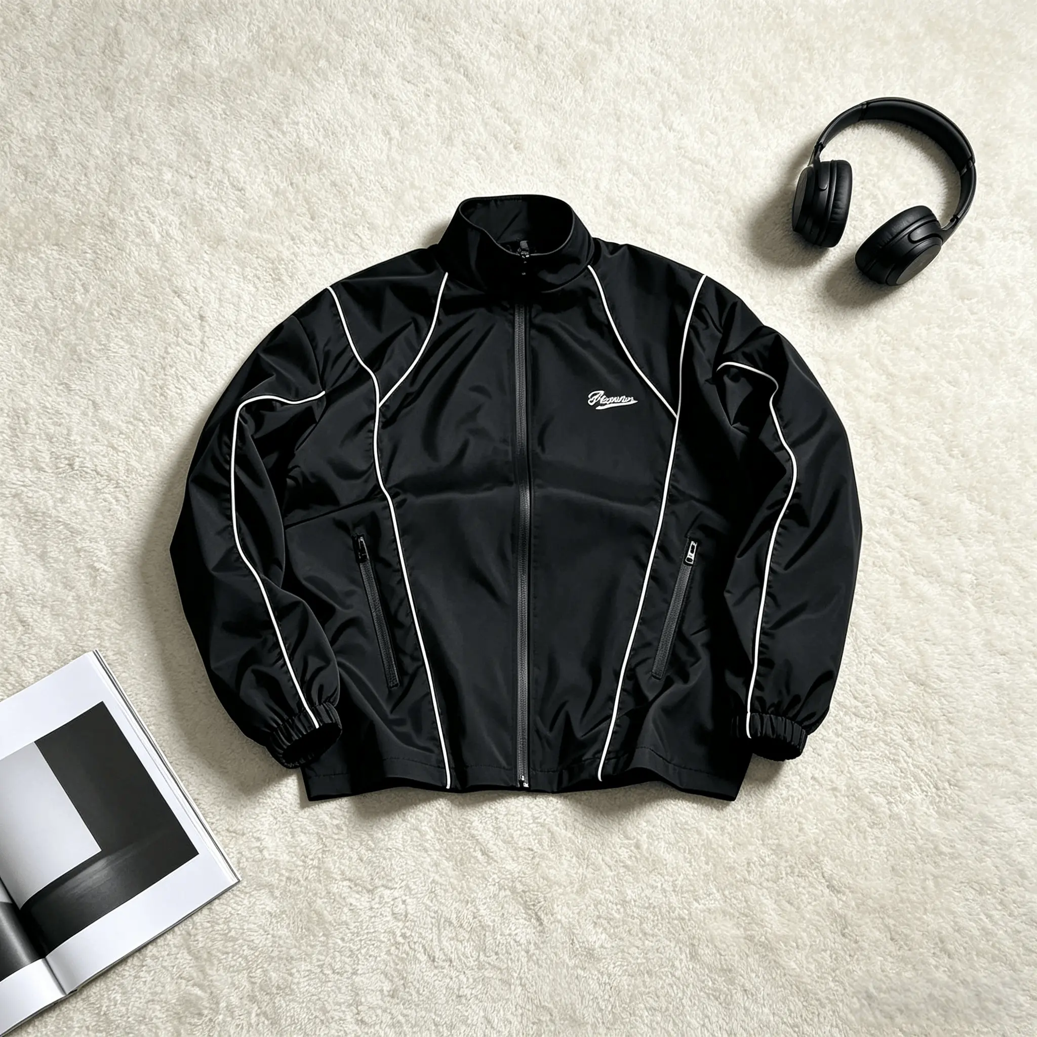 Men's Oversized Baggy Track Jacket - Vintage Inspired Skater Streetwear Coat for Winter Baggy track jacket, Skater fashion, Oversized streetwear, Vintage coat, Retro sportswear Print Fleece Jacket Black Fabric Classic Menswear
