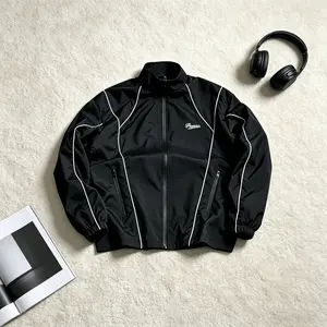 Men's 90s Vintage Piped Track Jacket| American Retro Oversized Streetwear Coat, Y2K Inspired Sportswear, Baggy Fit Casual Outerwear, Old Money Street Style, Skater Fashion Trend, Viral 2026