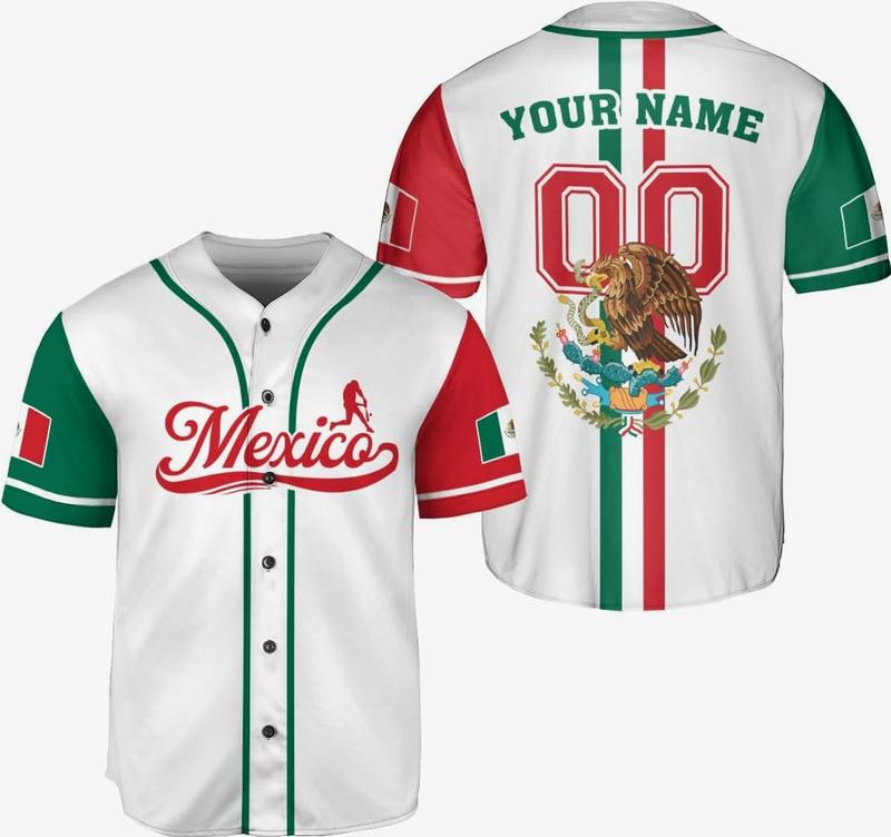 Mostprints Custom Mexico Baseball Jerseys Mexican Eagle & Flag Shirt for Teams, Mexico Shirts for Men & Women Size S-5XL (3XL)